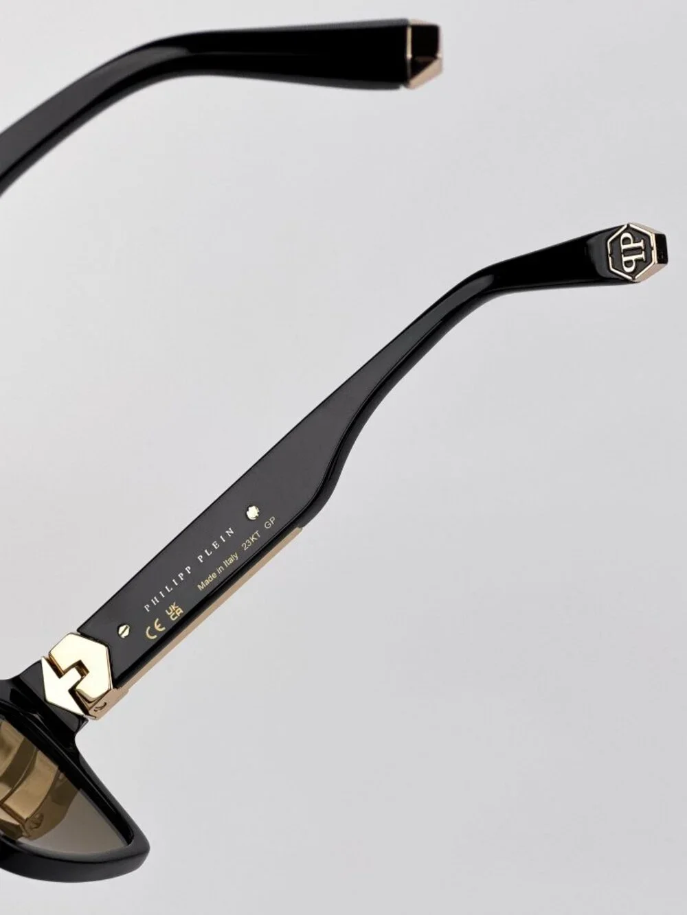 Philipp Plein Unisex Sunglasses Black Gold Mirror Square Frames SPP080 700G NEW
